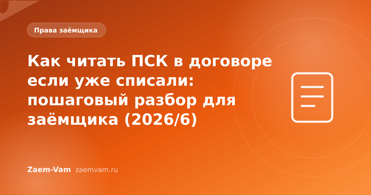 Как читать ПСК в договоре если уже списали: пошаговый разбор для заёмщика (2026/6)