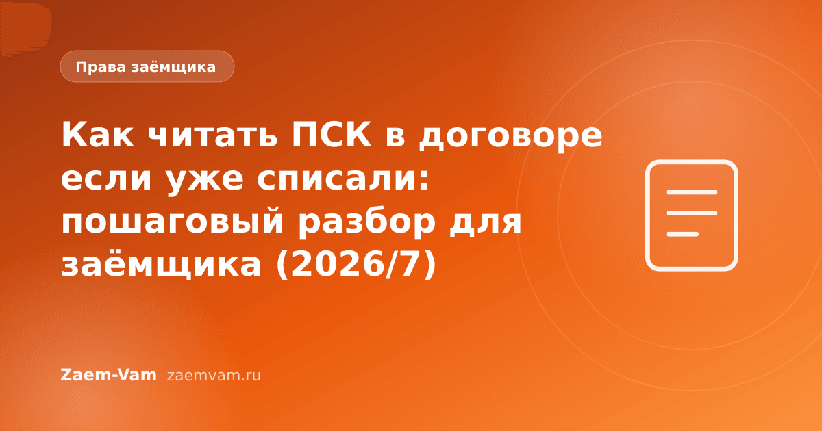 Как читать ПСК в договоре если уже списали: пошаговый разбор для заёмщика (2026/7)