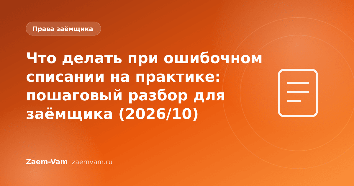 Что делать при ошибочном списании на практике: пошаговый разбор для заёмщика (2026/10)